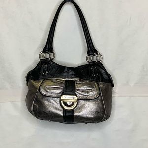 B Makowsky Silver and Black leather handbag